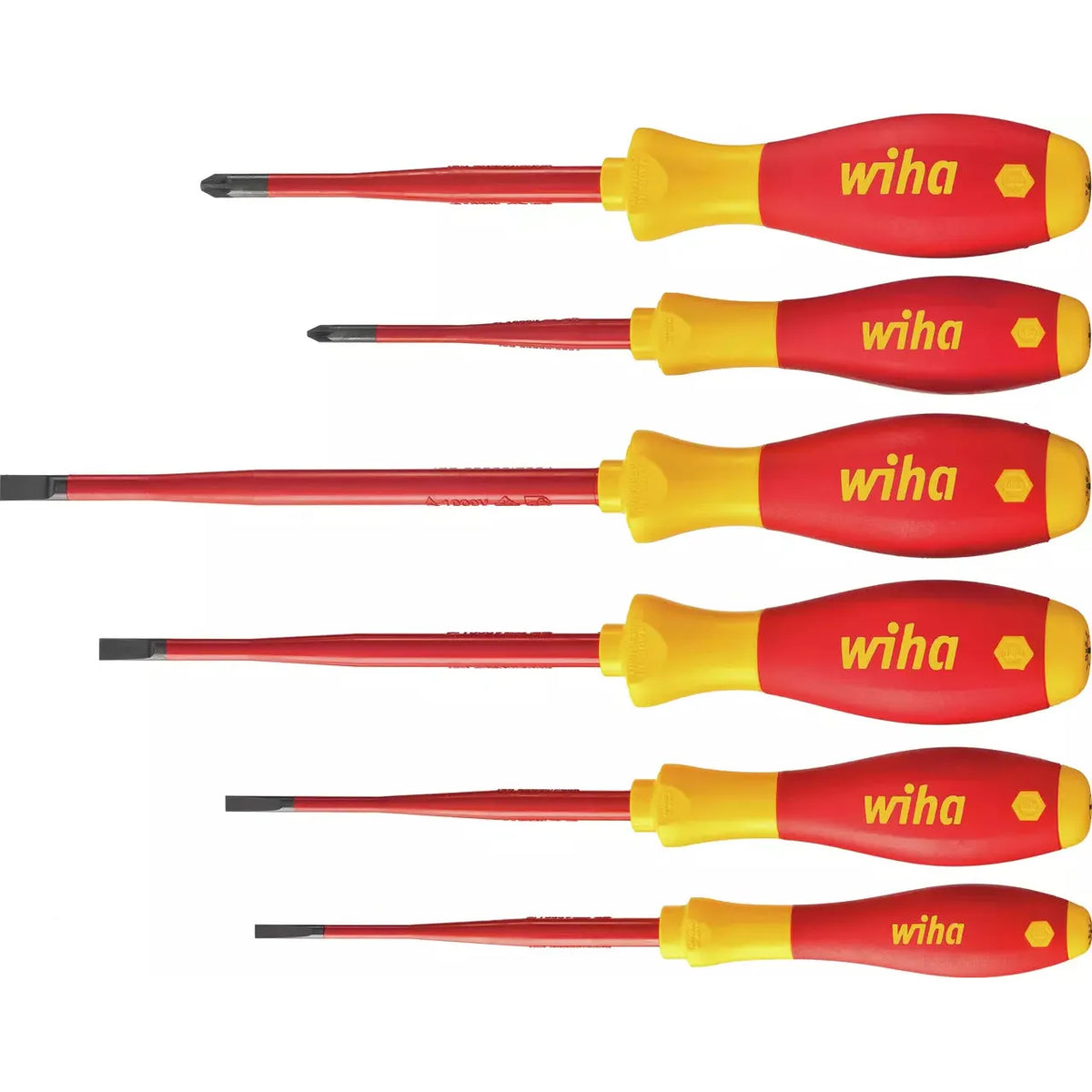 Slotted & Pozidriv – Set of six insulated screwdrivers with red and yellow handles