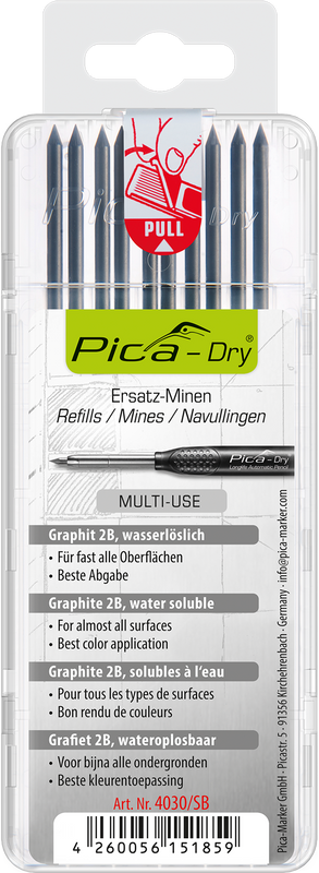 Pica Dry Replacement Leads – Multi-Use Graphite 2B – 10 Leads