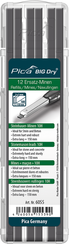 Pica BIG Dry Replacement Leads – Stonemason Graphite 10H – 12 Leads