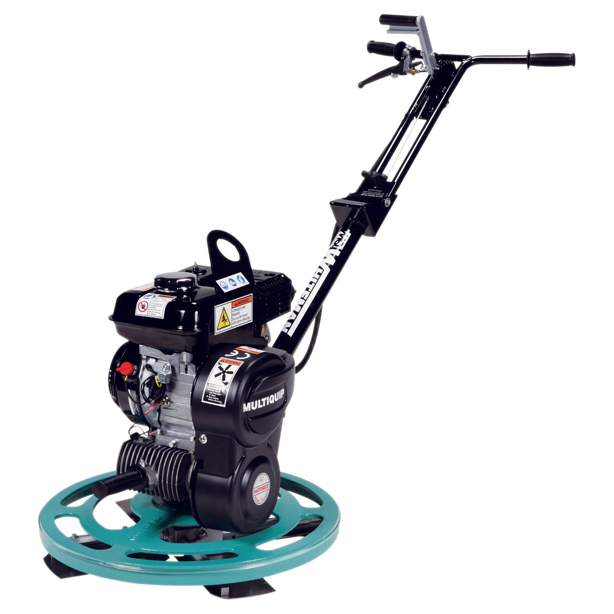 Whiteman CA4HC 24-inch petrol concrete power float with teal circular base for finishing small slabs.