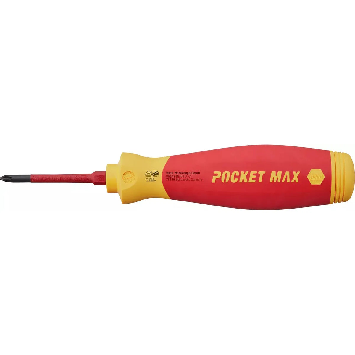 Red and yellow electric screwdriver with a Phillips head
