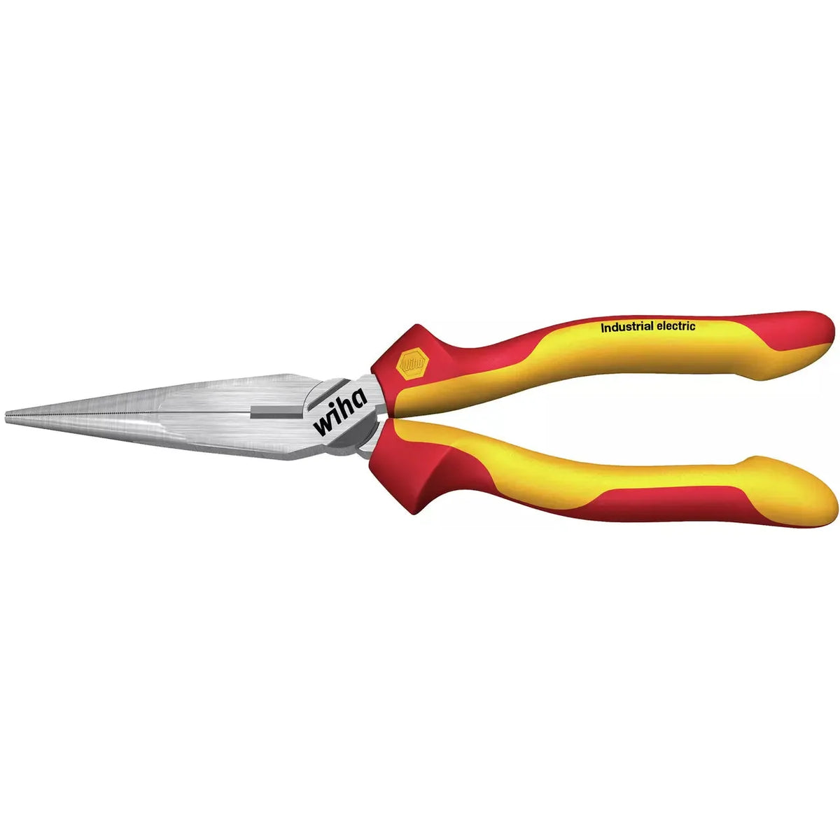 Red and yellow flat round pliers with insulated handles and metal jaws.