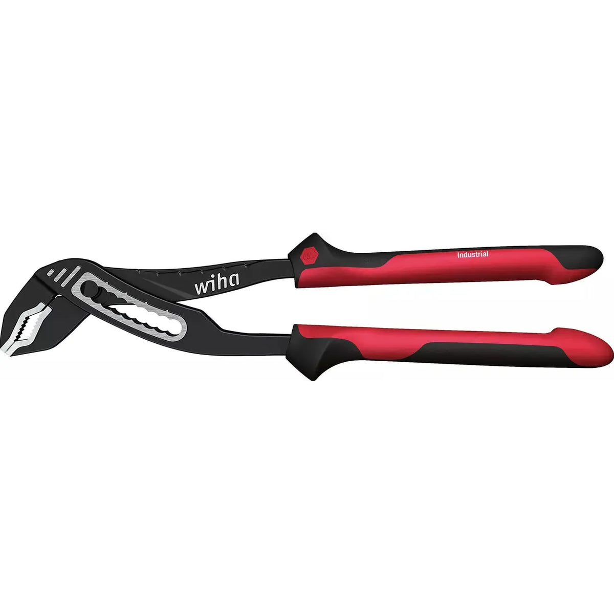 Water pump pliers with red and black handles, metal jaws