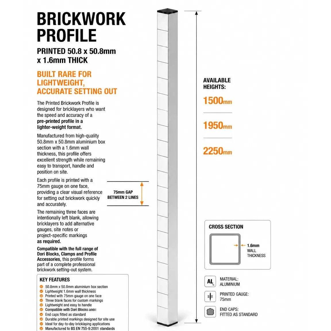 Rhinobuild Brickwork Profile Printed 50.8 x 50.8mm x 1.6mm thick by Rhinobuild