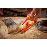 STANLEY 0-65-415 insulated screwdriver set with yellow and red handles, shown on a workbench with electrical parts.