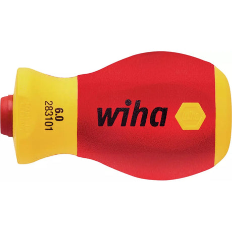 Red and yellow screwdriver handle with black text