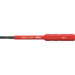 Slotted 2.5mm – Red screwdriver bit with flat tip and printed specifications.