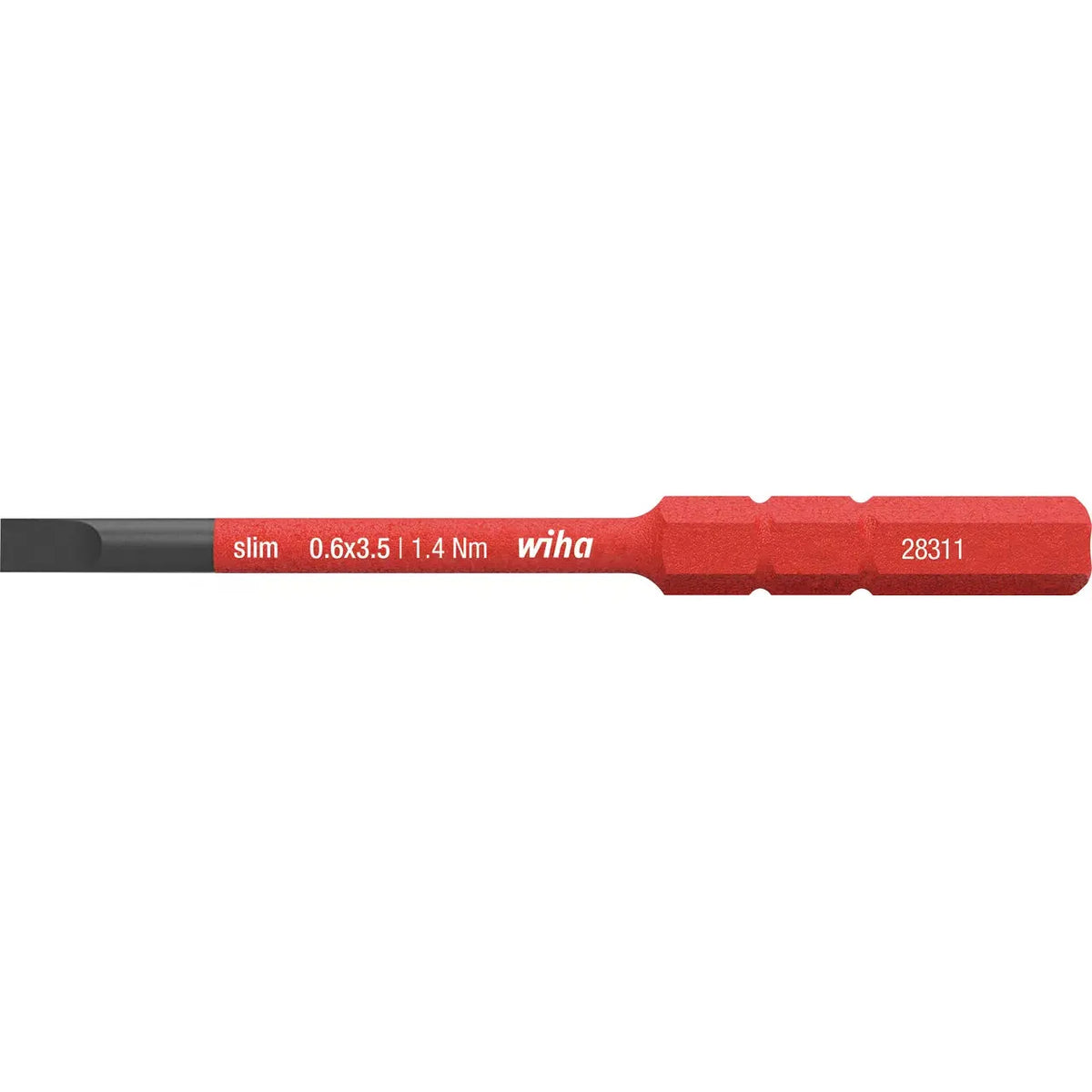 Slotted 3.5mm – Red screwdriver bit with flat tip and white text on handle