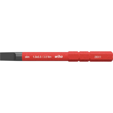 Slotted 5.5mm – Red screwdriver bit with flat head and white text