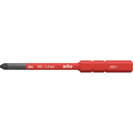 Pozidriv PZ1 – Red slim screwdriver bit with PZ1 tip and torque rating of 3.8 Nm.