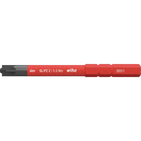 PlusMinus SL/PZ2 – Red and black screwdriver bit with text "slim SL/PZ 2 | 5.5 Nm wiha" and number "28311".