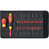 19-piece – Mixed – Set of red and yellow insulated screwdrivers and bits in a black tool pouch.