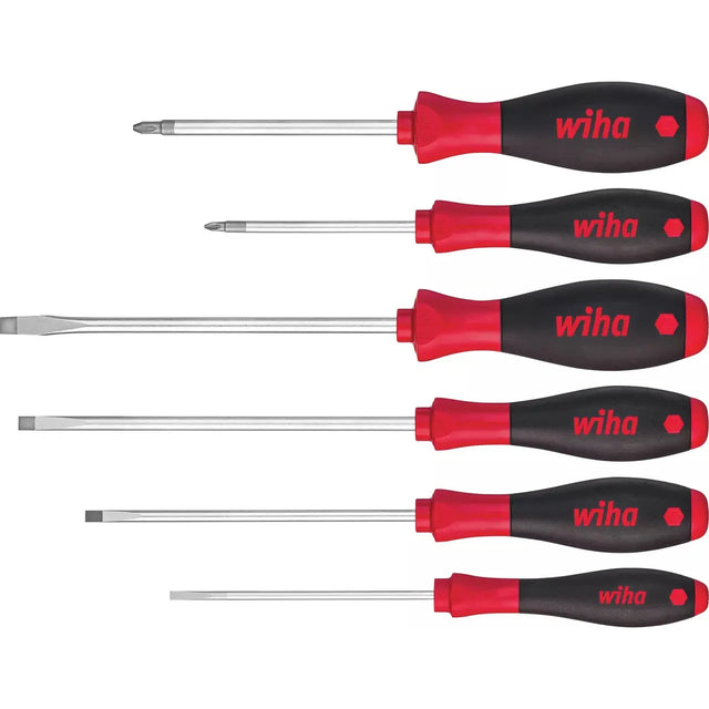 Six screwdrivers with red and black handles, including flat and Phillips heads.
