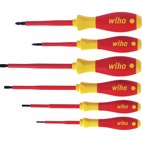 Slotted & Pozidriv – Set of six red and yellow electric screwdrivers with ergonomic handles
