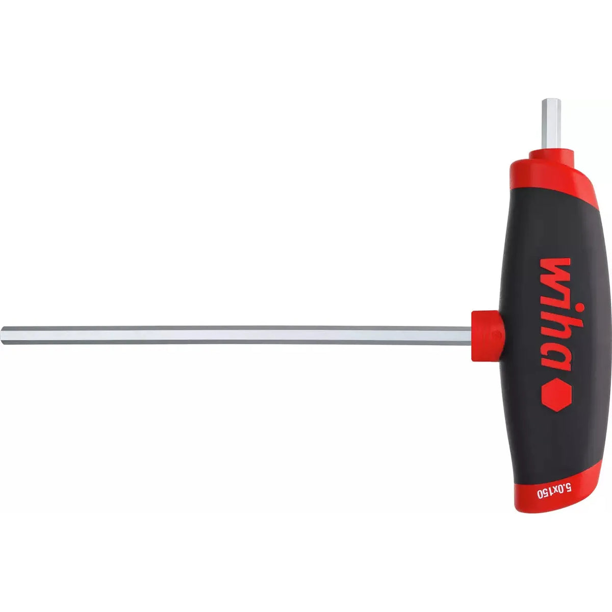 Hex key with black and red ergonomic handle, featuring a long metal shaft.