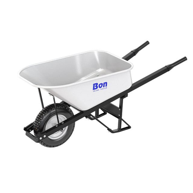 Bon Tool Steel Tray Wheelbarrow with Leg Stabiliser – Steel Handles – 16" Knobby – 34-263