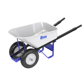 Bon Tool Trade Tough Wheelbarrow – Double Wheel, Steel Handles – 16" Knobby – 34-351