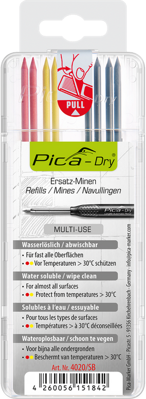 Pica Dry Replacement Leads – Multi-Use Colour Mix – 8 Leads