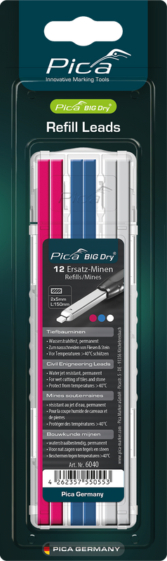 Pica BIG Dry Replacement Leads – Civil Engineering Pink/Blue/White – 12 Leads