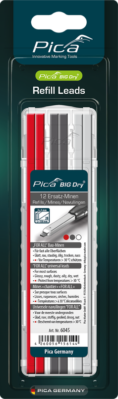 Pica BIG Dry Replacement Leads – Graphite/White/Red – 12 Leads