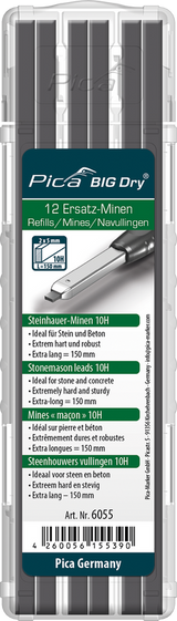 Pica BIG Dry Replacement Leads – Stonemason Graphite 10H – 12 Leads