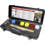 Soft-faced hammer set with interchangeable heads in a black case.