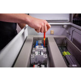 Person using a fine screwdriver on an electrical panel