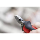 Industrial side cutter with red and black handles