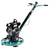 Whiteman CA4HC 24in petrol concrete power float with circular teal base plate and long handle.