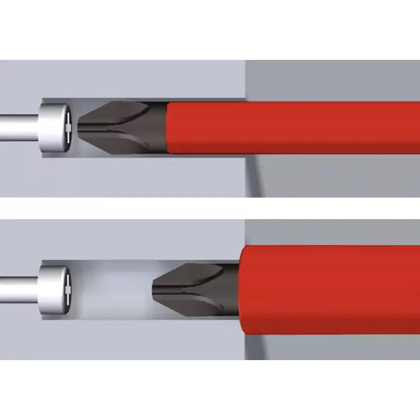 Slotted 2.5mm – Cross-section of a screwdriver with red handle and metal tip