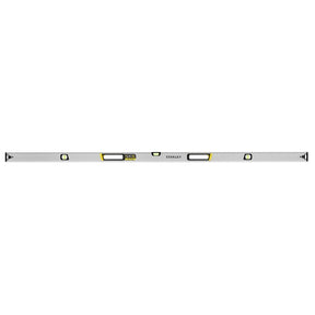 STANLEY FMHT43678-1 box beam spirit level, silver with black and yellow accents, top view, white background.