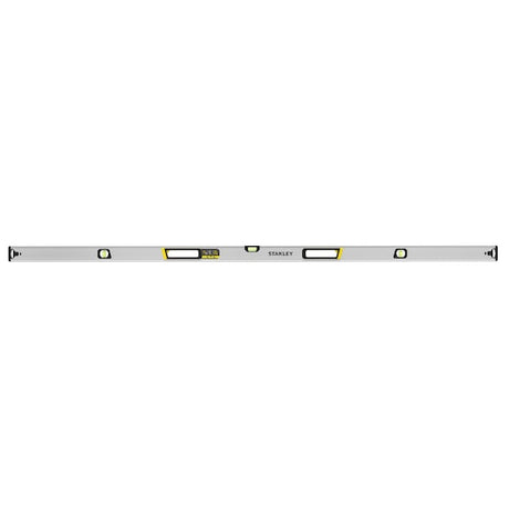 STANLEY FMHT43678-1 box beam spirit level, silver with black and yellow accents, top view, white background.