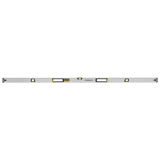 STANLEY FMHT43678-1 box beam spirit level, silver with black and yellow accents, top view, white background.