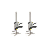 Photo of two STANLEY FMHT83552-1 heavy duty clamps with black handles and metal bars, shown from side on white background.
