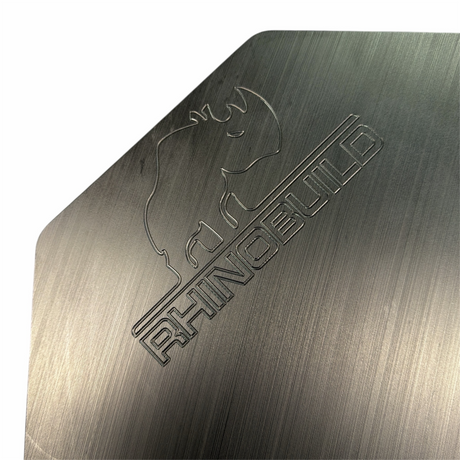 Rhinoboard Bricklayers Spot Board 595x595mm logo embossed on brushed metal surface.