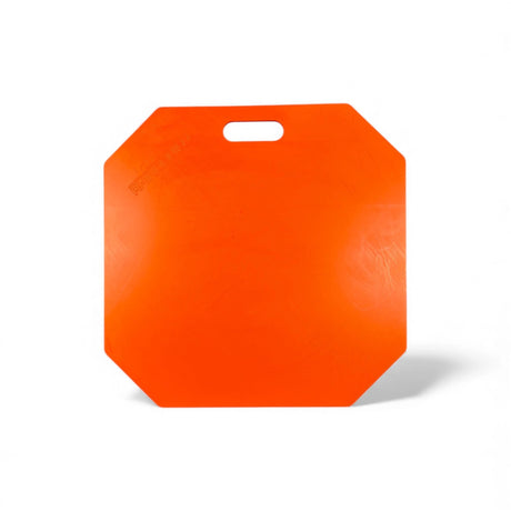 Orange Rhinoboard Bricklayers Spot Board 595x595mm with integrated handle; impact-resistant and acid-resistant polymer.