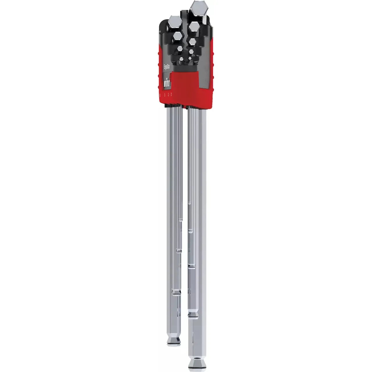 Set of hex keys in a red holder, various sizes visible.