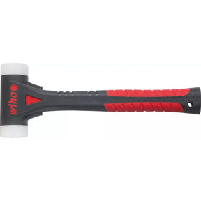 Black and red dead-blow hammer with a rubber grip and white striking faces.