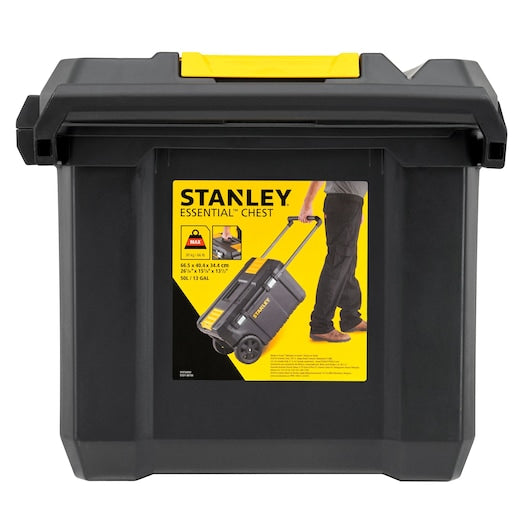 STANLEY STST1-80150 black and yellow rolling tool chest, front angle, photography product category.