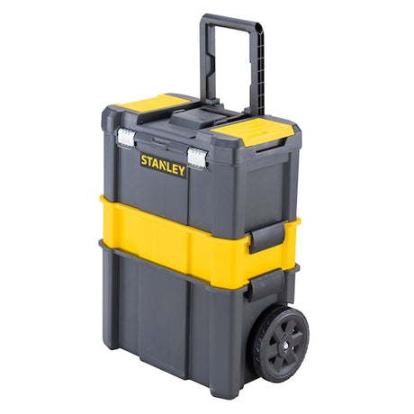 Stanley STST1-80151 black and yellow rolling tool chest, front angle on white background.