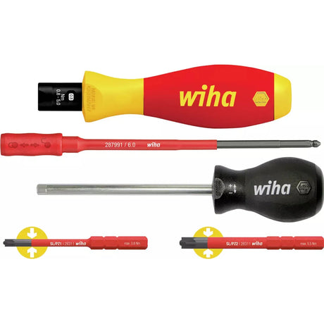 5-piece – Various screwdrivers with red and yellow handles, some with torque indicators.