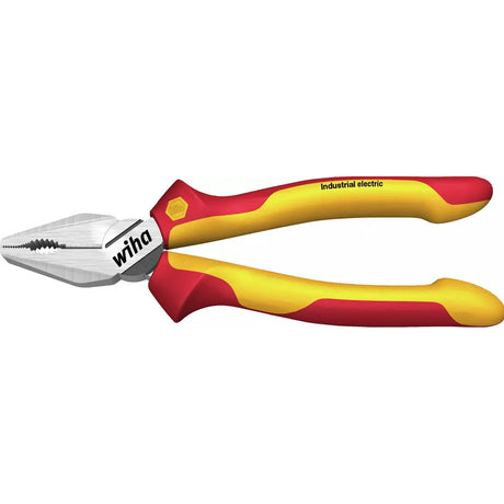 Red and yellow combination pliers with insulated handles.