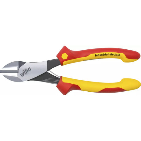 Red and yellow industrial electric side cutter pliers with insulated handles.