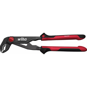Red and black water pump pliers with adjustable jaws and ergonomic handles.