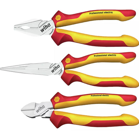 Three red and yellow insulated pliers with "Professional electric" on the handles.
