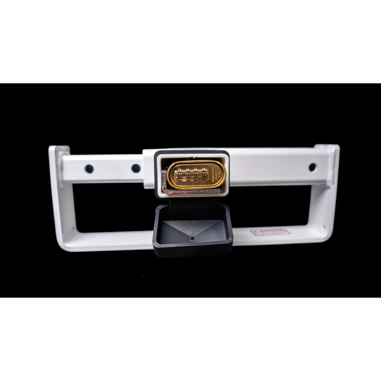 Dual-door cargo lock with combination dial secures semi-trailer cargo doors.