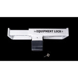 Dual-door security lock for semi-trailers with key and white mounting housing.