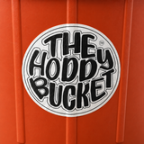 Terracotta Hoddy Bucket – round sticker close-up