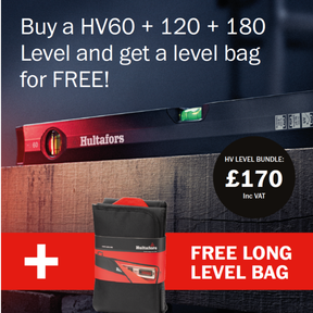 Hultafors HV60, HV120 and HV180 level bundle with free long level bag – £170 including VAT