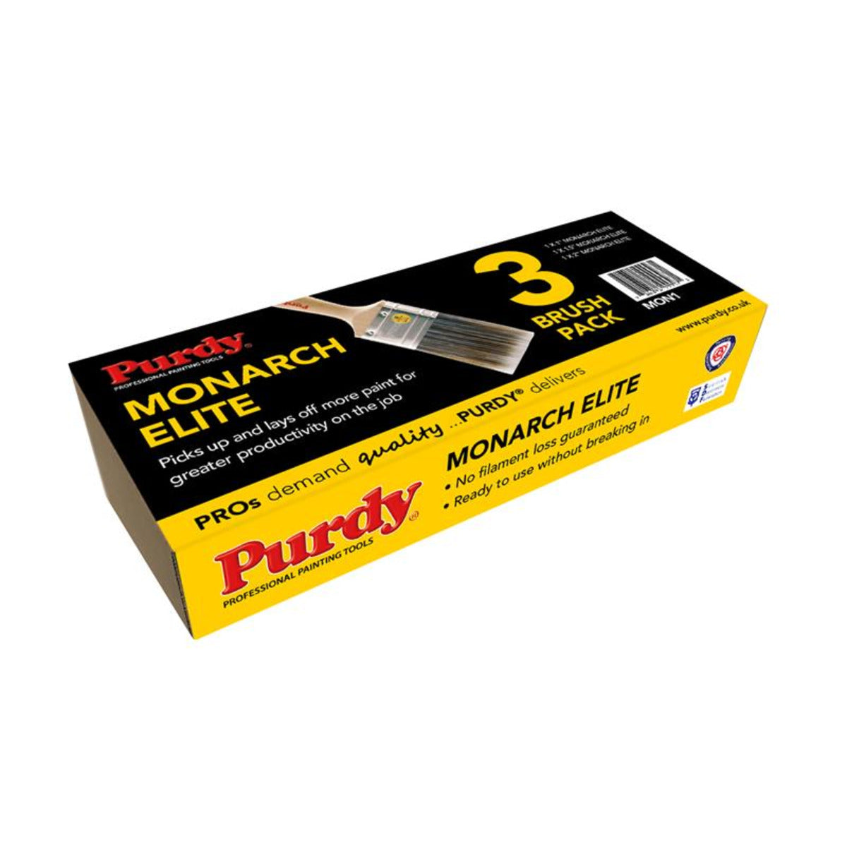 Purdy Monarch Elite Paint Brush Set – 3 Piece (1in, 1.1/2in, 2in)